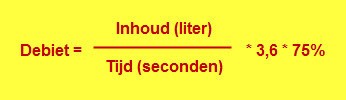 inhoud delen door tijd maal 3,6 maal 75 procent